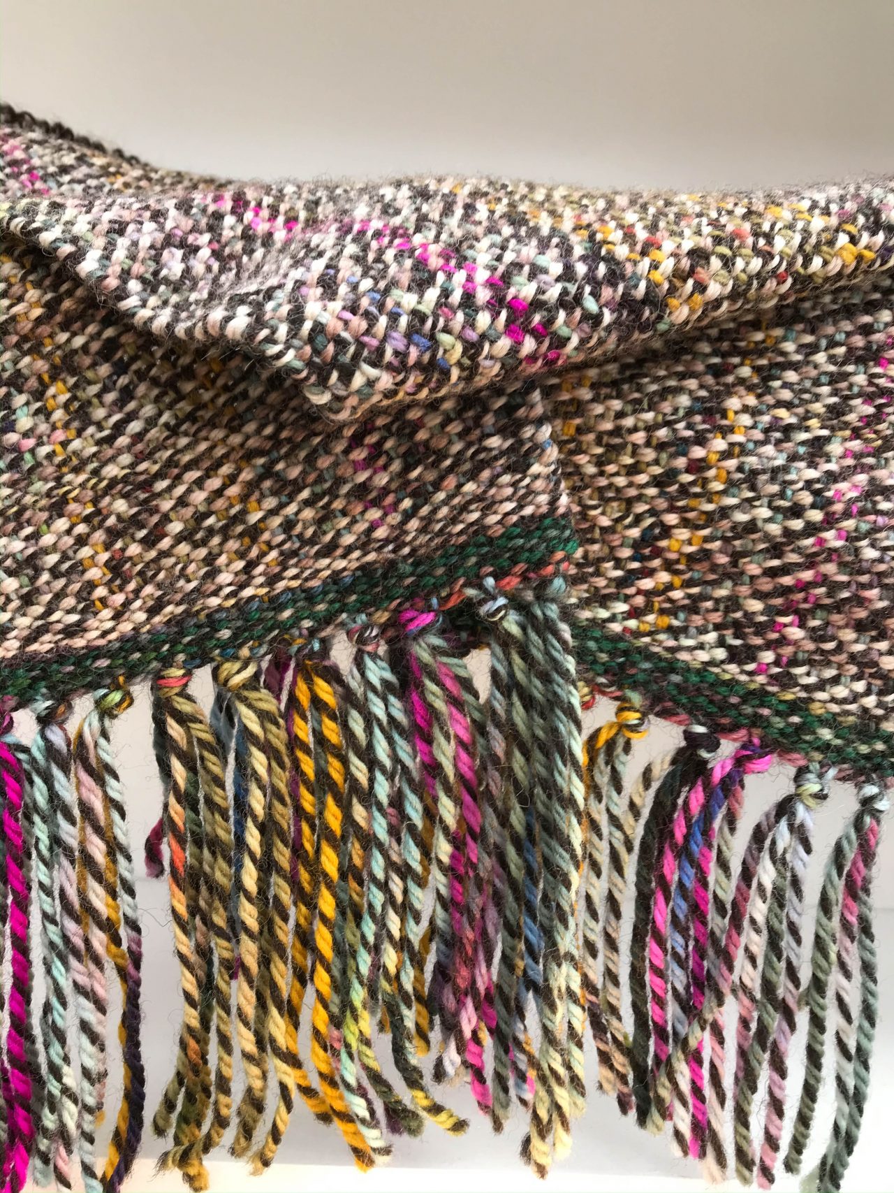 Handwoven scarf using Collinette hullabaloo yarn